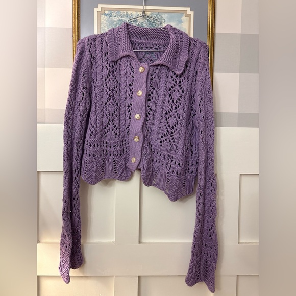 Purple Knit Women's Button Sweater Size Medium - Picture 2 of 7